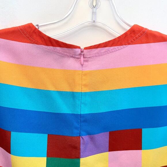 Valentino 1973 Check Panama Silk Top Rainbow Blouse Multicolor Stripe - Picture 9 of 12
